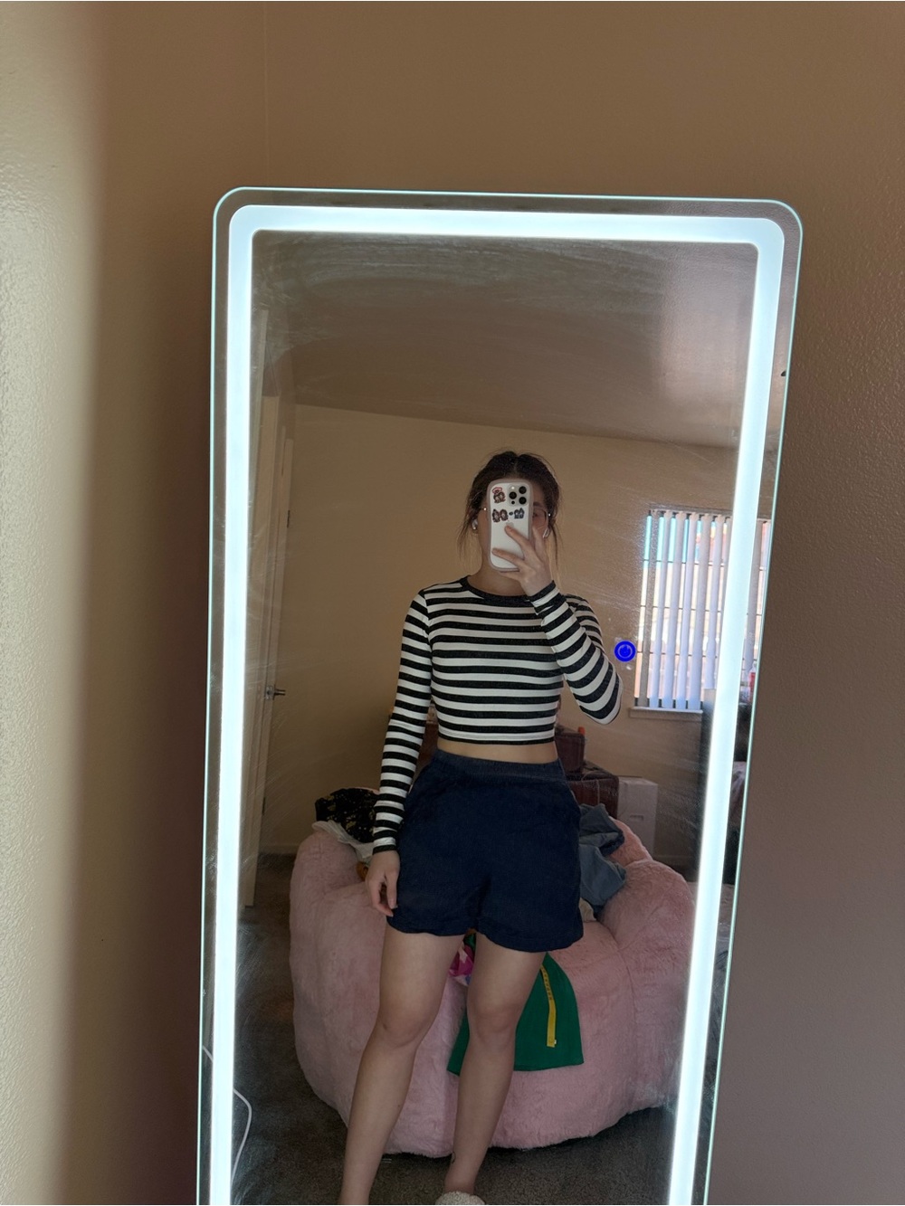 Zara Black & White Striped Long-Sleeve Crop Top